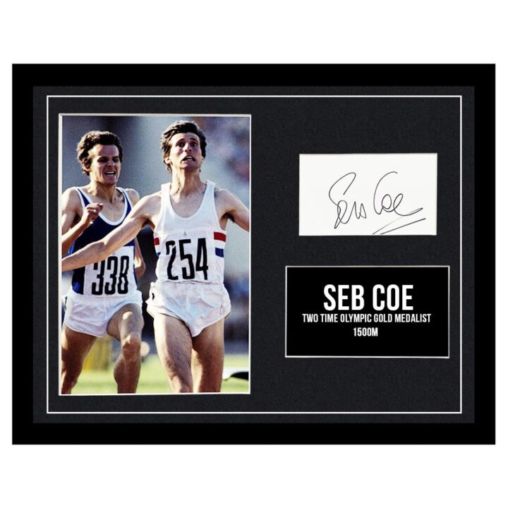 Signed Seb Coe Framed Photo Display - 2 x Olympic Gold Medalist 1500m