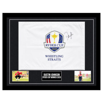 Signed Dustin Johnson Framed Pin Flag - Ryder Cup Winner 2020