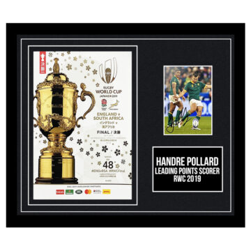 Signed Handre Pollard Framed Programme Display - Leading Points Scorer RWC 2019