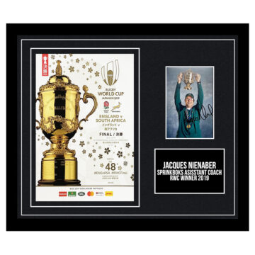 Signed Jacques Nienaber Framed Photo Display - RWC Winner 2015