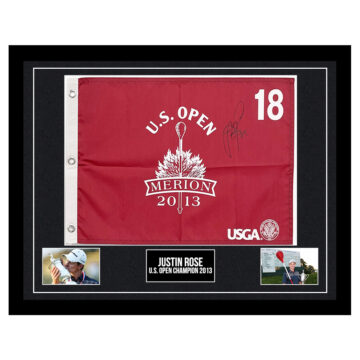 Signed Justin Rose Framed Pin Flag - U.S. Open Champion 2013